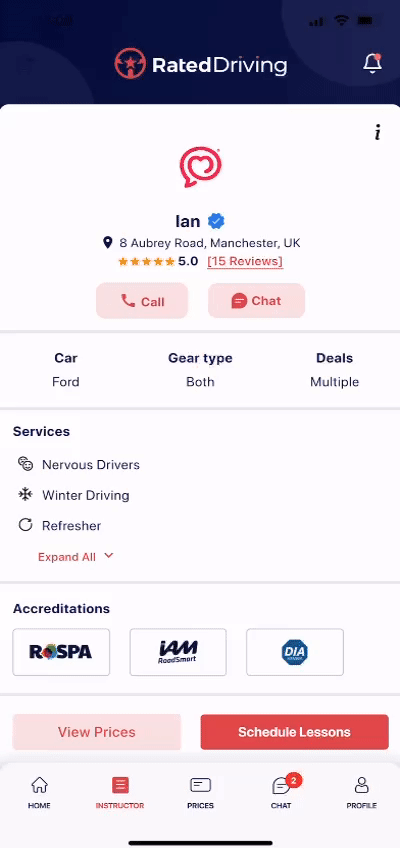 Rated Driving Changing driving instructor