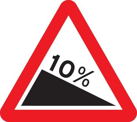 Warning sign steep hill downwards